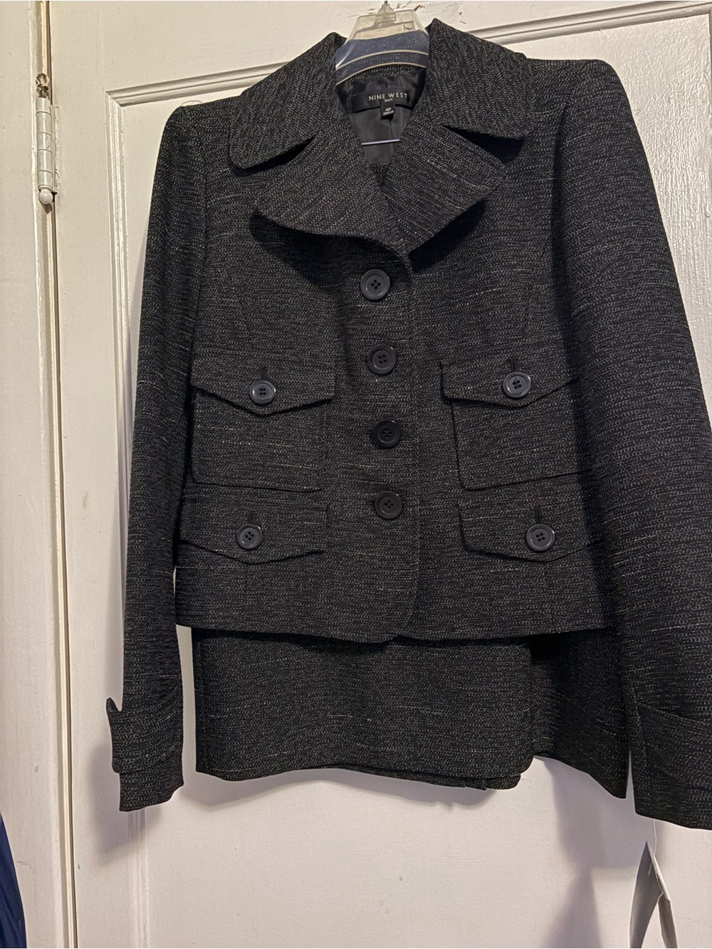 Nine West Women's Dark Charcoal Textured Blazer and Skirt Set